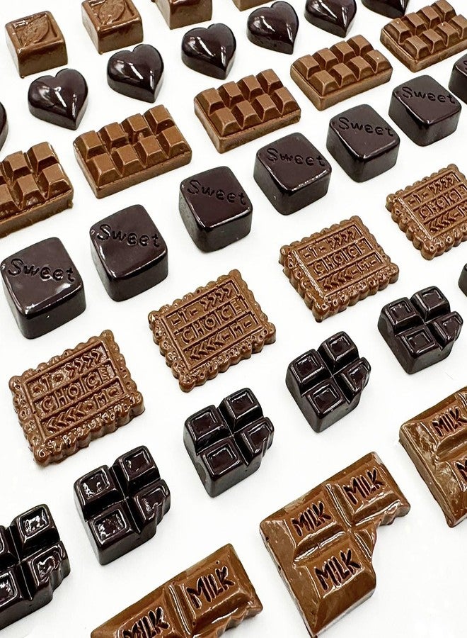 Suartus Fake Chocolate, 60Pcs Simulation Chocolate Artificial Food Chocolates Resin Flatback Cabochon Chocolates Beads Faux Dessert Candy chocolate Models for DIY Crafts Home Kitchen Decoration - Image 3